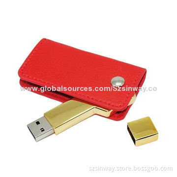 Genuine Leather Key USB Flash Drive, 16GB with Embossed Logo, CE, RoHS and FCC Marks
